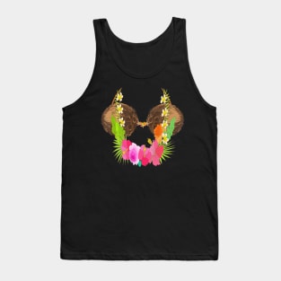 Halloween Costume Tee-Cute Tropical Coconut Bra Flowers Lei Tank Top